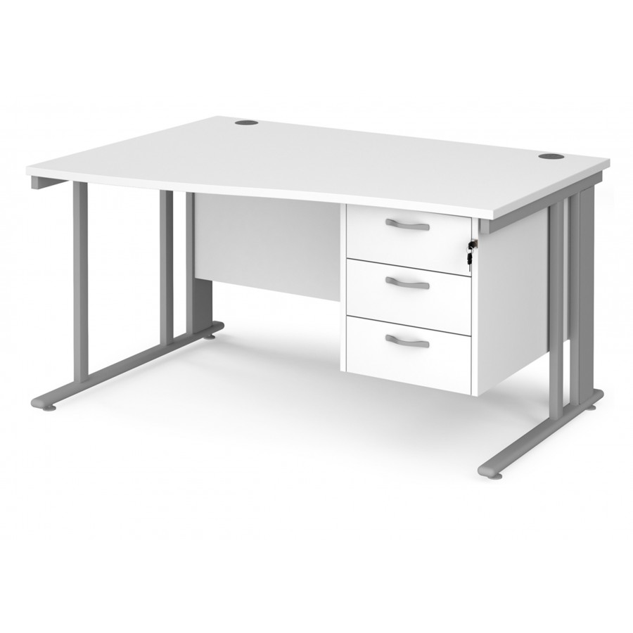 Maestro Cable Managed Leg Wave Desk with Three Drawer Pedestal